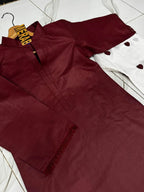 Maroon Cotton Flapper 2Pcs Heart Embroidery