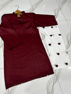 Maroon Cotton Flapper 2Pcs Heart Embroidery
