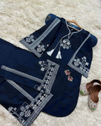 Blue Aari Embroidered Women's 3Pcs Suit Set