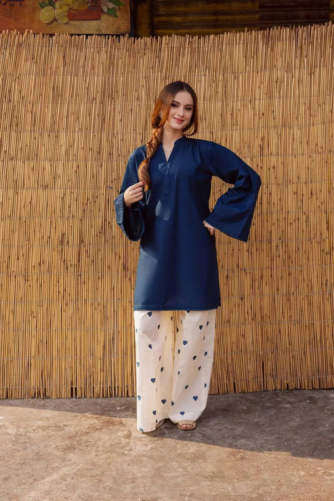 2 Pcs Women's Stitched Cotton Embroidered Shirt And Trouser