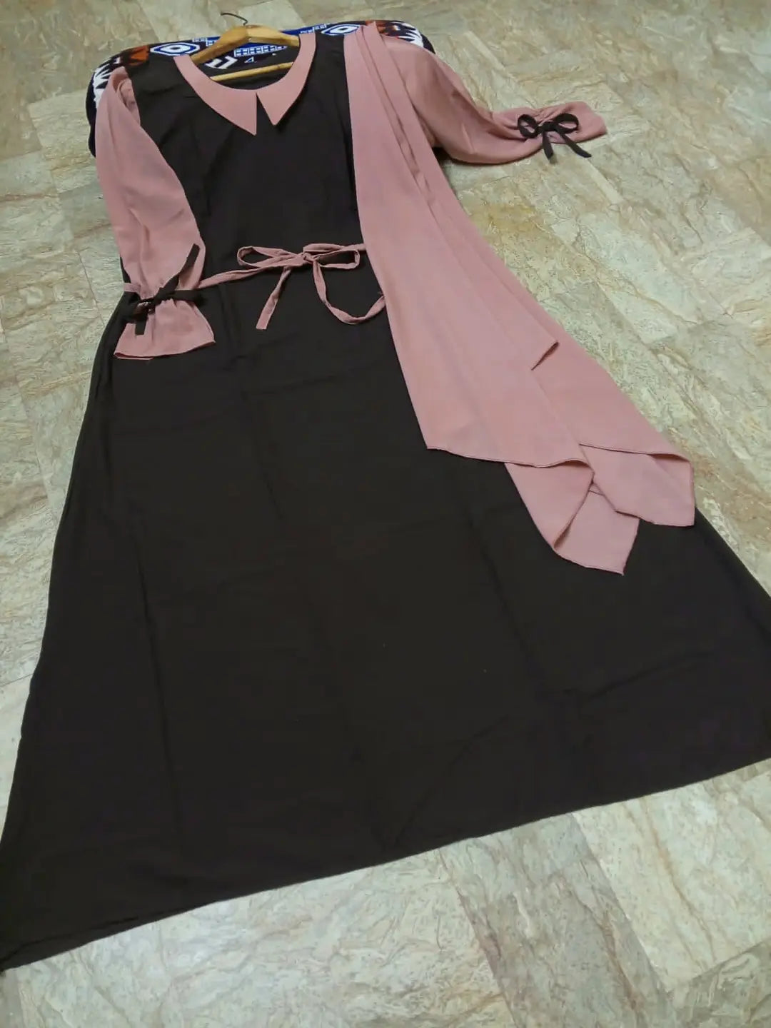 Collar Abaya with Belt and Matching Stroller | Original Wool Peach Fabric | Front Open Stylish Abaya for Women | Soft Premium Abaya