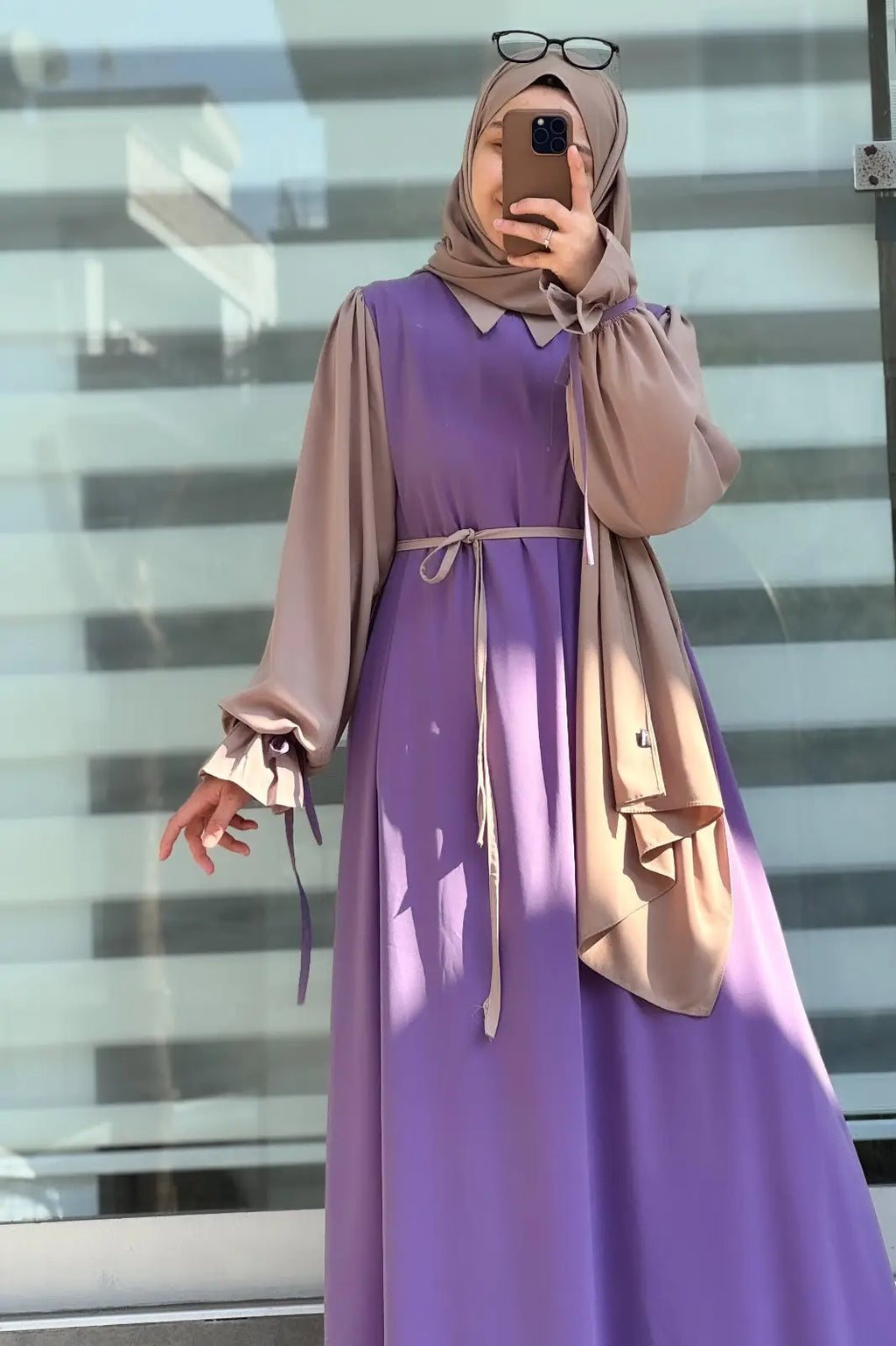 Collar Abaya with Belt and Matching Stroller | Original Wool Peach Fabric | Front Open Stylish Abaya for Women | Soft Premium Abaya