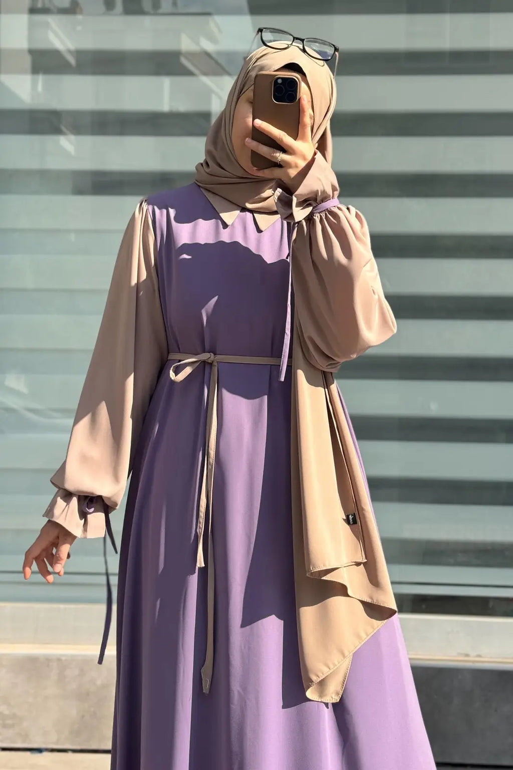Collar Abaya with Belt and Matching Stroller | Original Wool Peach Fabric | Front Open Stylish Abaya for Women | Soft Premium Abaya