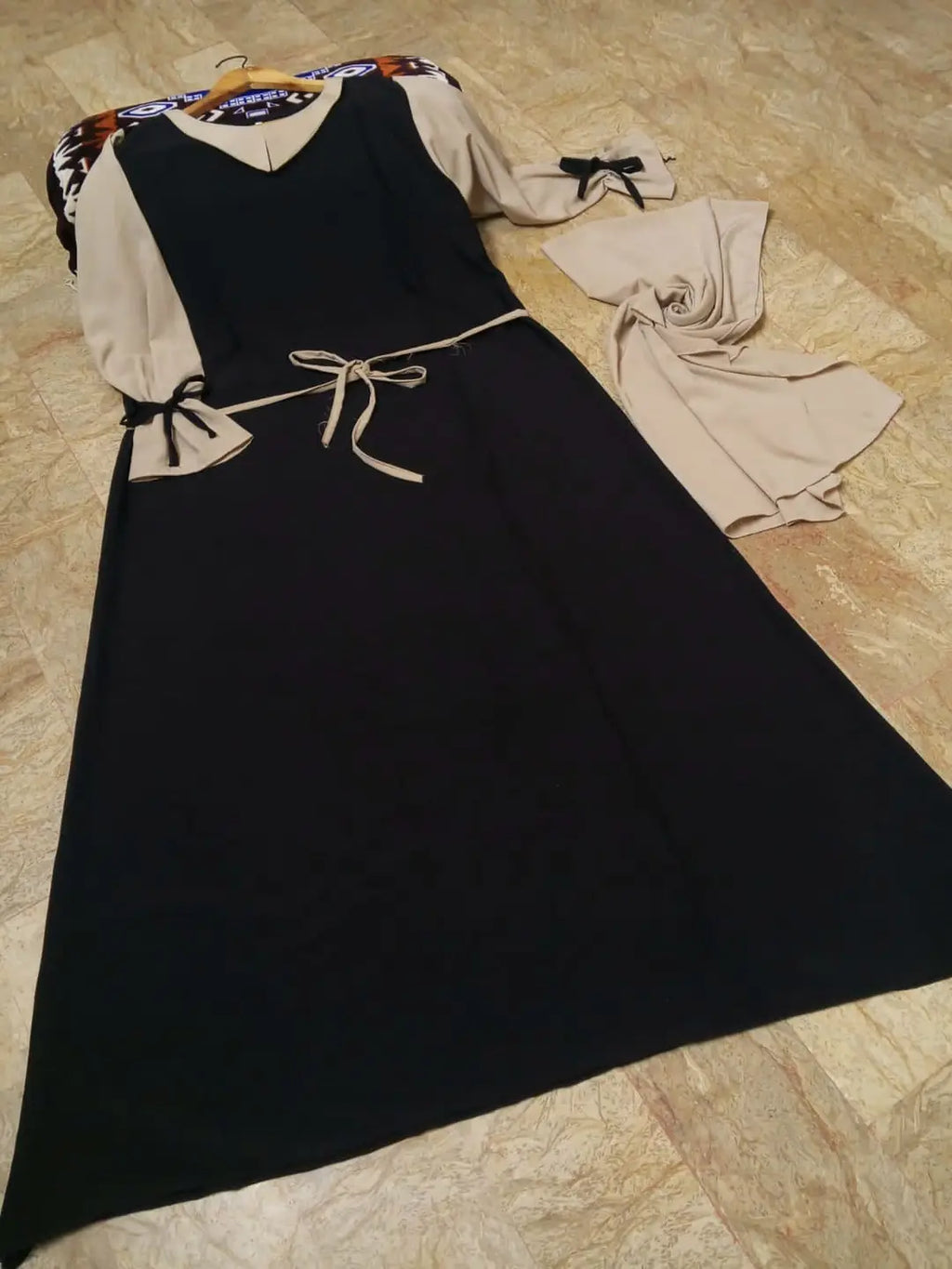 Collar Abaya with Belt and Matching Stroller | Original Wool Peach Fabric | Front Open Stylish Abaya for Women | Soft Premium Abaya