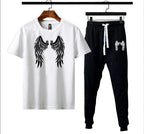 Men Cotton Track Suit Black White Wing Graphic Medium to XL