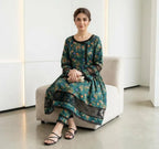 Pakistani Printed Kurta Set Green Embroidered