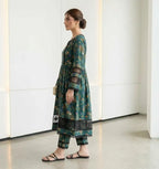 Pakistani Printed Kurta Set Green Embroidered