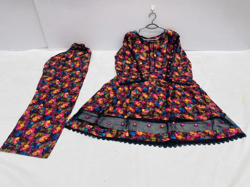 Multicolor Lawn Printed 2Pcs Frock Trouser Set