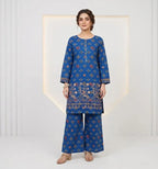 Blue Printed Lawn Kurta Pajama Set for Women
