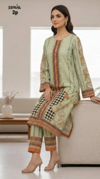 Multicolor Printed Arabic Lawn Kurta Set for Women