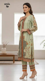 Multicolor Printed Arabic Lawn Kurta Set for Women