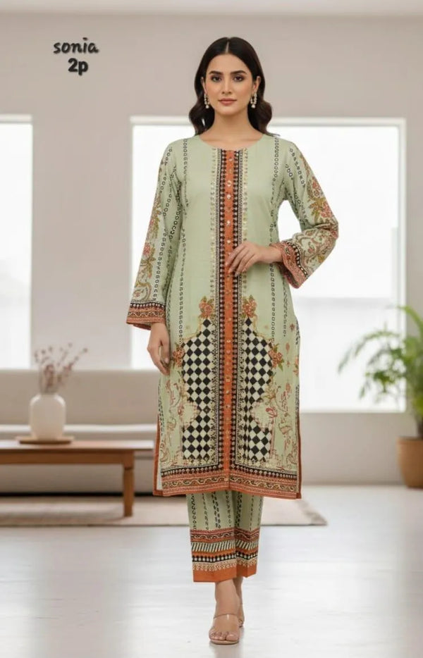 Multicolor Printed Arabic Lawn Kurta Set for Women