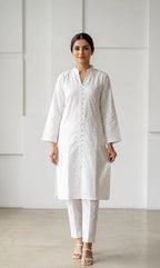 White Embroidered Kurta Set for Women
