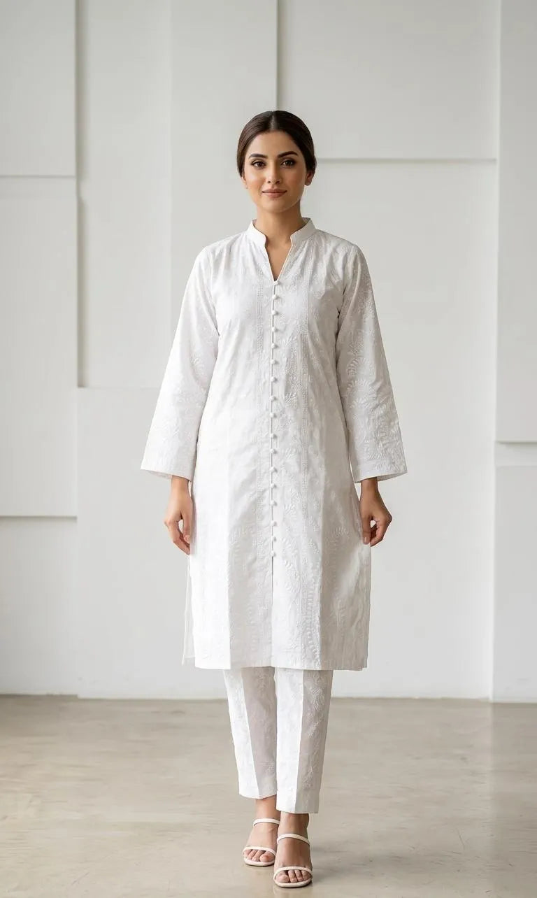 White Embroidered Kurta Set for Women