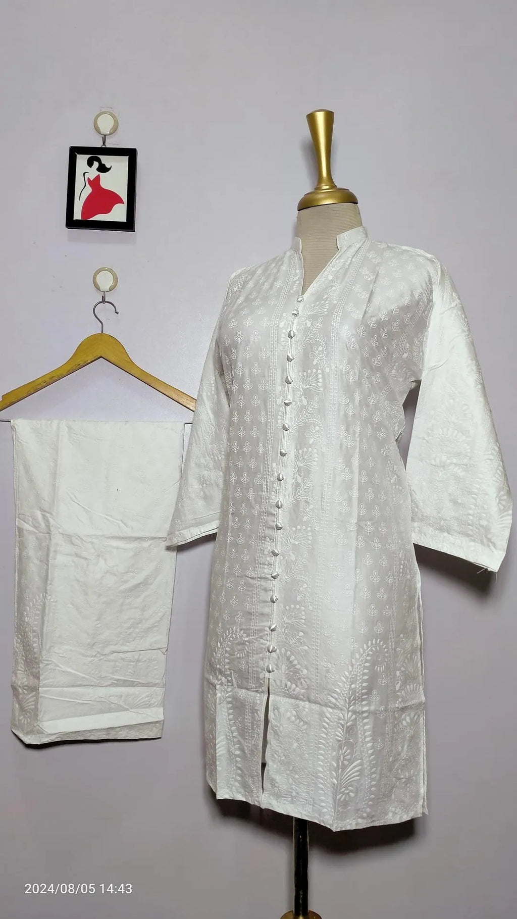 White Embroidered Kurta Set for Women