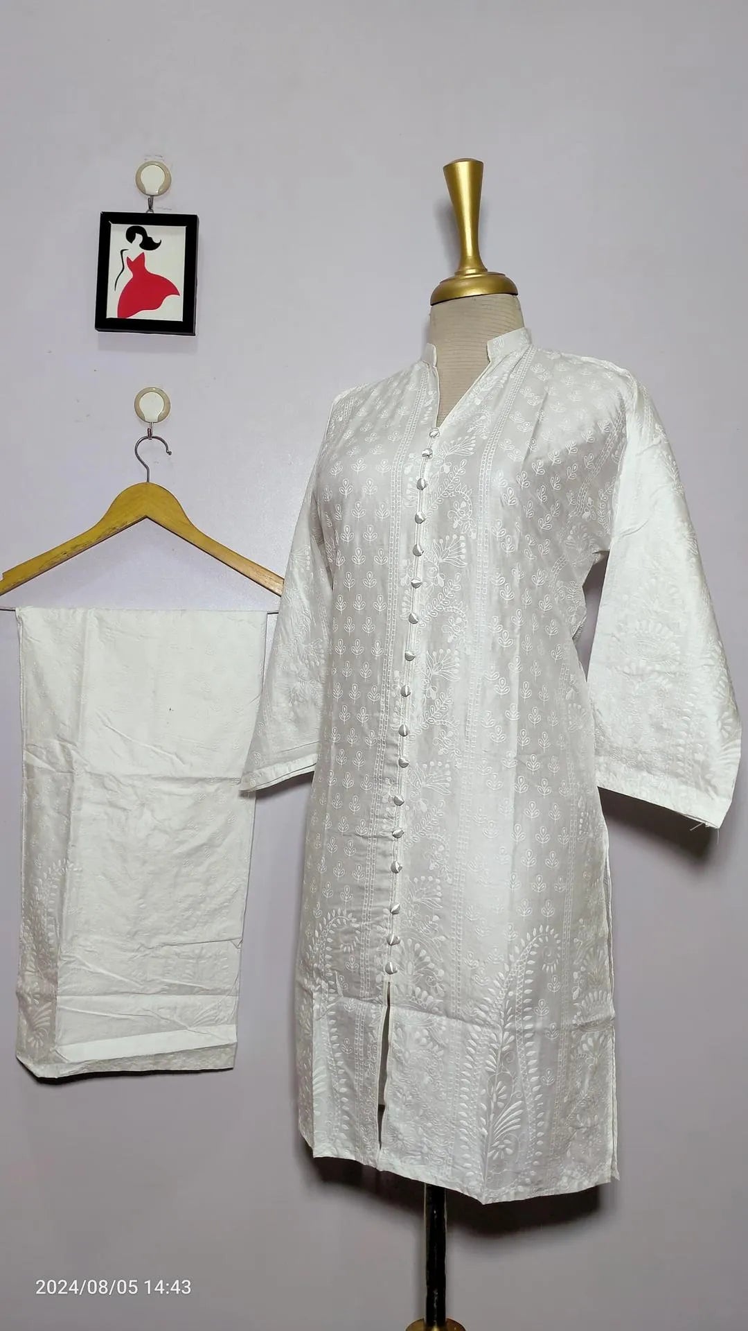 White Embroidered Kurta Set for Women