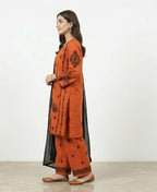 Orange Printed Kurta Set with Black Scarf