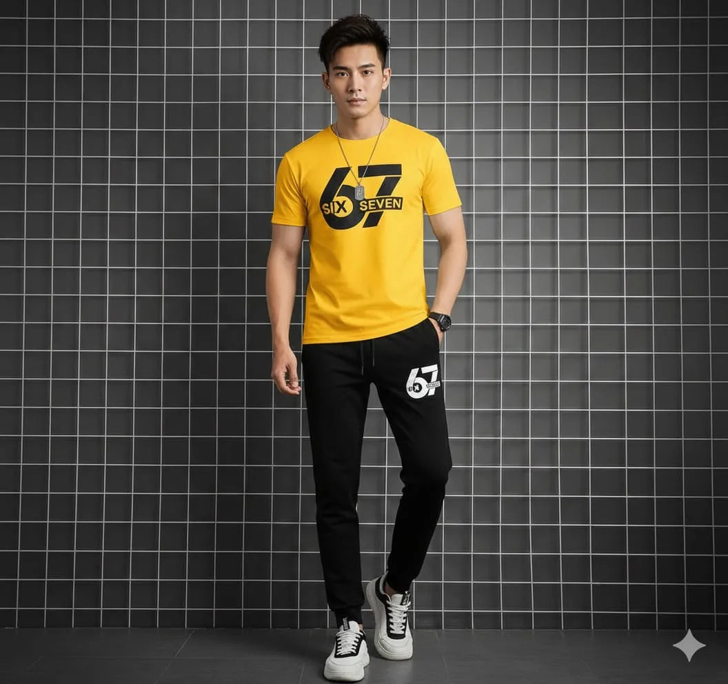 Men Printed Track Suit Yellow Black