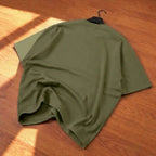 Stylish Olive Green Abstract Print Drop Shoulder T-Shirt | Oversized PC Fabric Tee