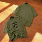 Stylish Olive Green Abstract Print Drop Shoulder T-Shirt | Oversized PC Fabric Tee