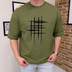 Stylish Olive Green Abstract Print Drop Shoulder T-Shirt | Oversized PC Fabric Tee