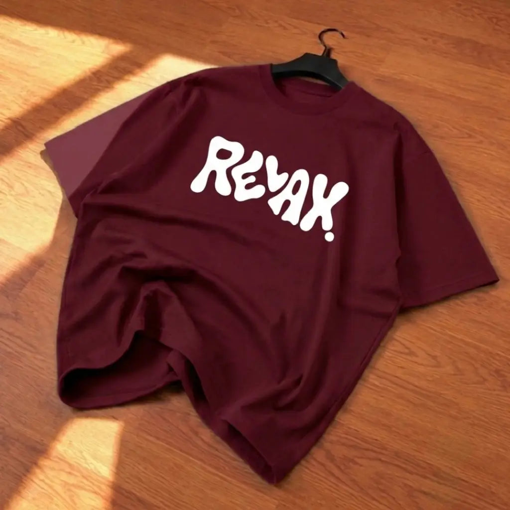 Premium DARK Graphic Drop Shoulder T-Shirt - Maroon Oversized PC Fabric Tee