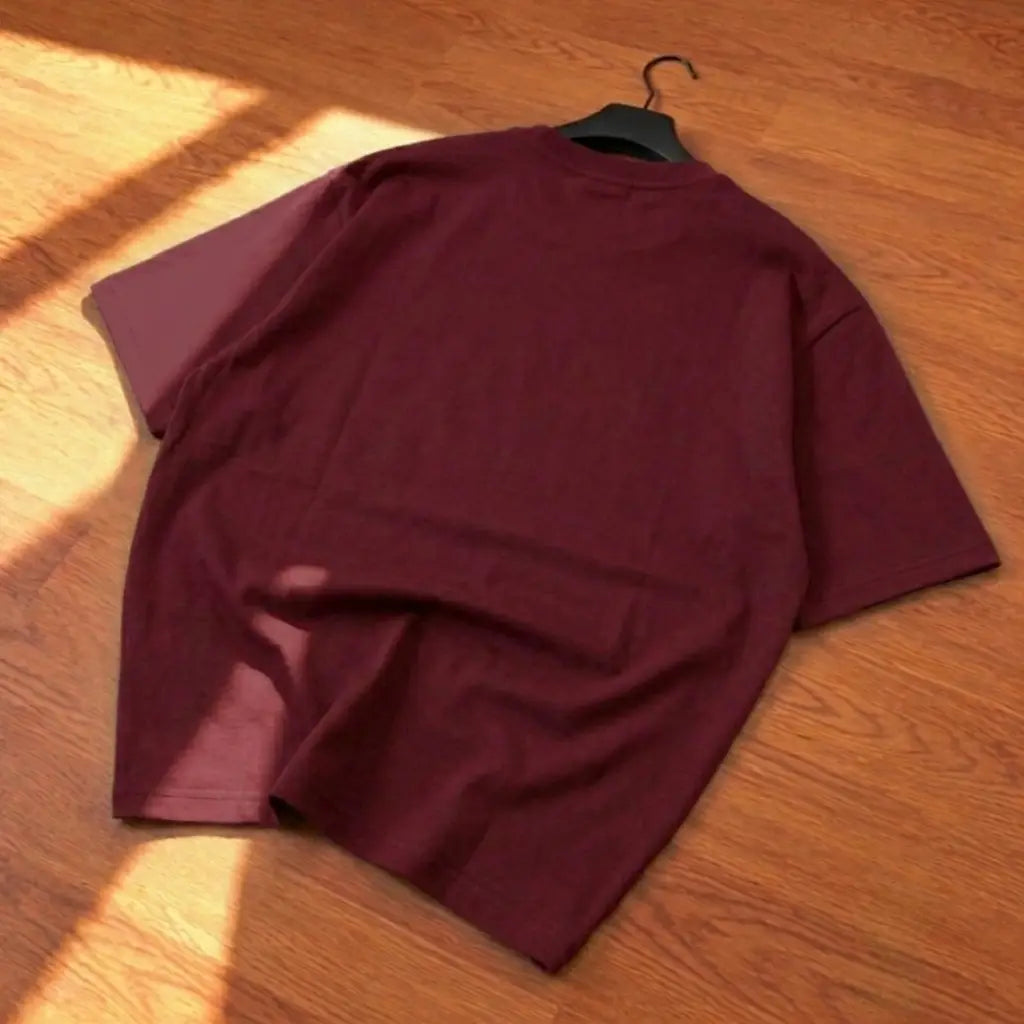 Premium DARK Graphic Drop Shoulder T-Shirt - Maroon Oversized PC Fabric Tee