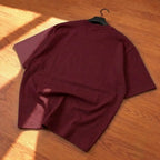 Premium DARK Graphic Drop Shoulder T-Shirt - Maroon Oversized PC Fabric Tee