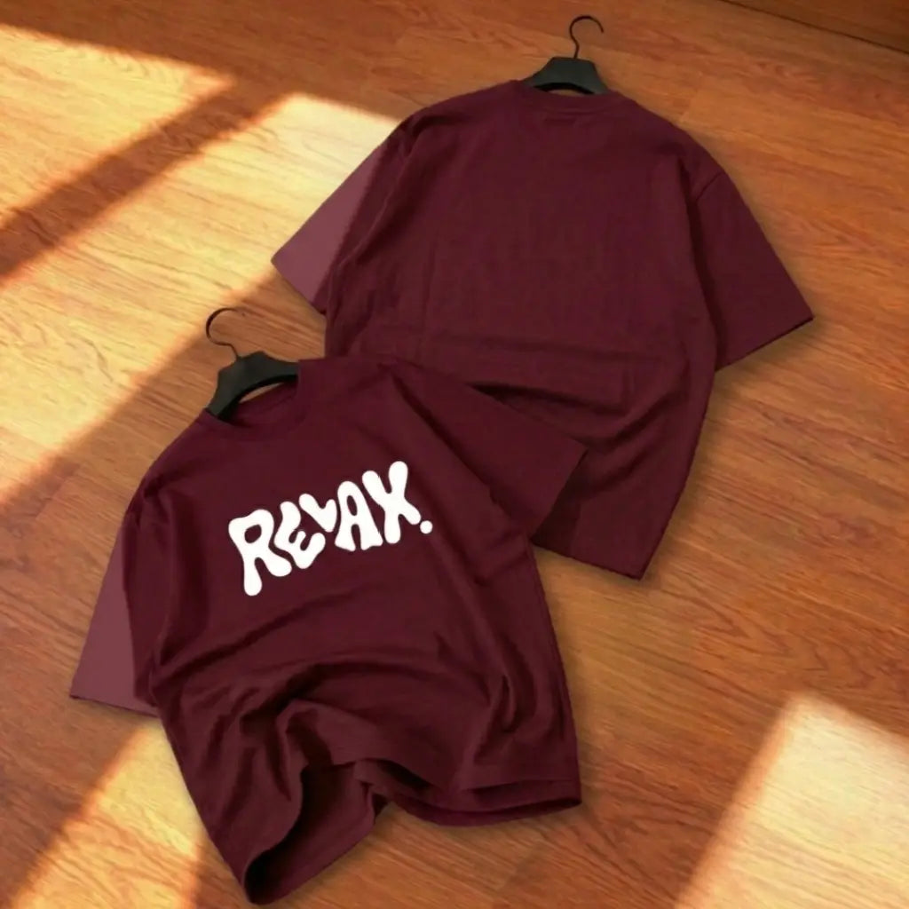 Premium DARK Graphic Drop Shoulder T-Shirt - Maroon Oversized PC Fabric Tee