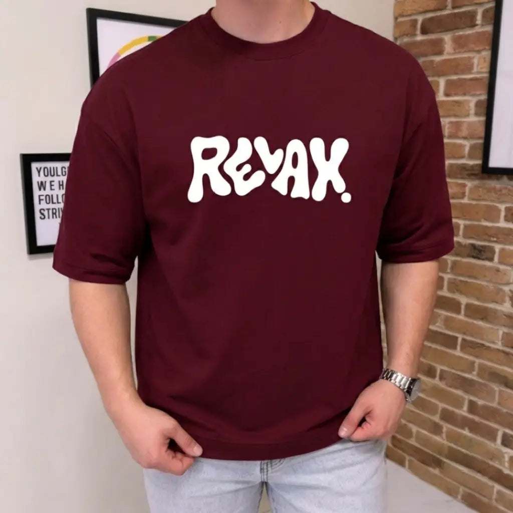 Premium DARK Graphic Drop Shoulder T-Shirt - Maroon Oversized PC Fabric Tee
