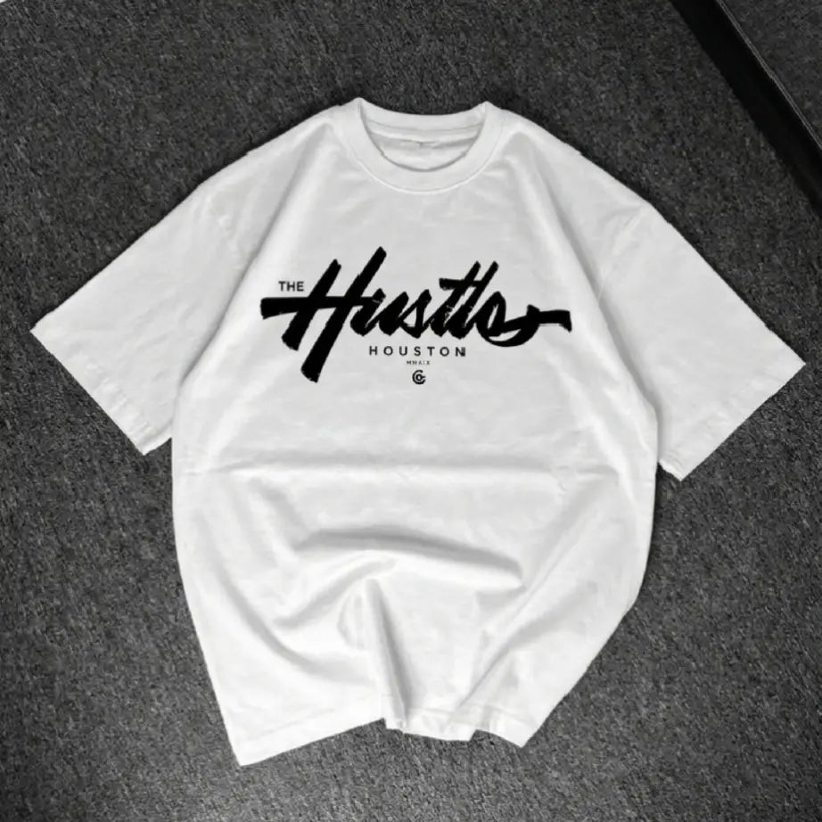 Premium The Hustle Graphic Drop Shoulder T-Shirt | White Oversized PC Fabric Tee