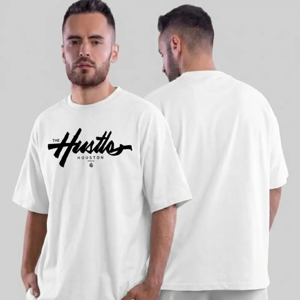 Premium The Hustle Graphic Drop Shoulder T-Shirt | White Oversized PC Fabric Tee