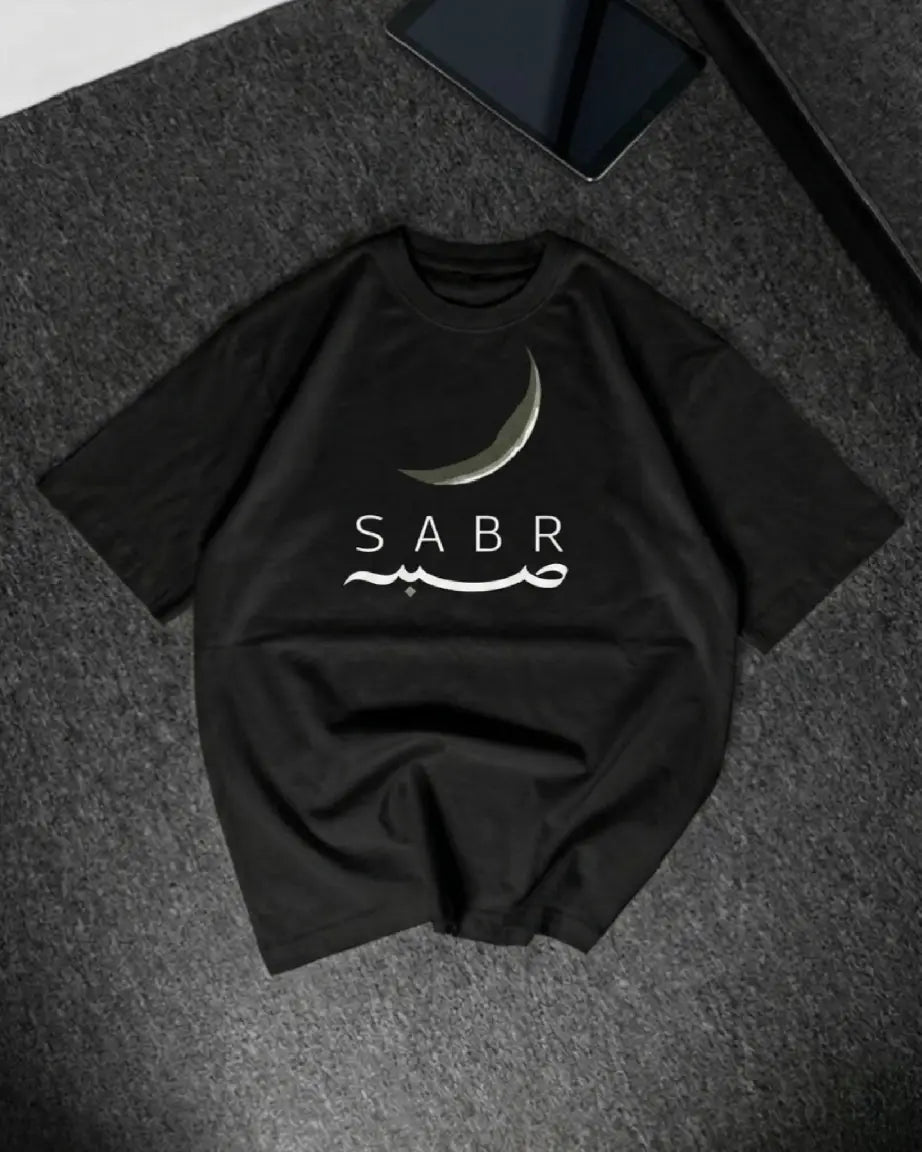 Premium SABR Graphic Drop Shoulder T-Shirt | Black Oversized PC Fabric Tee