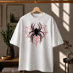 Premium Spider Web Graphic Drop Shoulder White T-Shirt - Oversized PC Fabric Tee