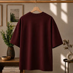Premium Spider Web Graphic Drop Shoulder Maroon T-Shirt - Oversized PC Fabric Tee