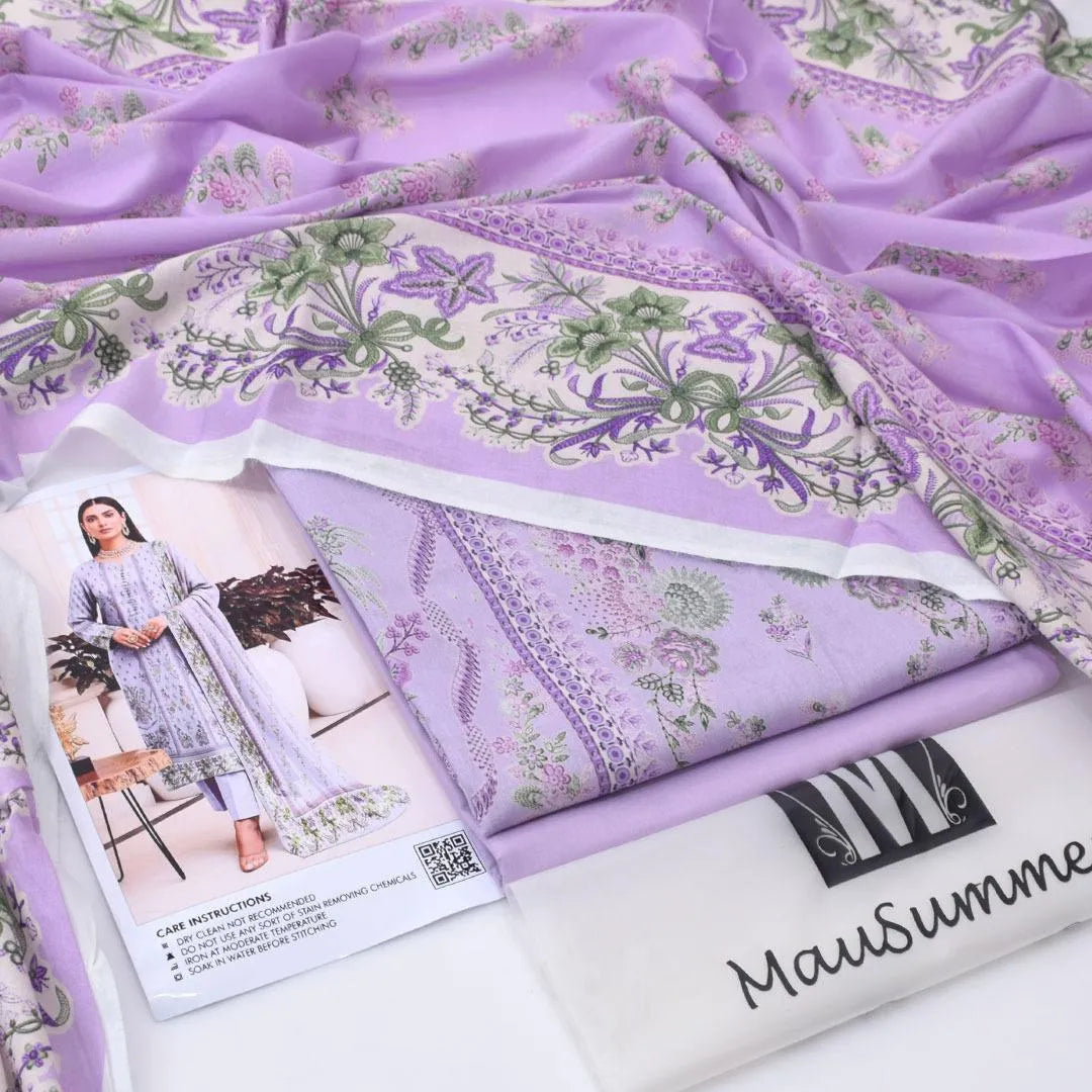Unstitched Lawn Suit Purple Floral Summer Collection