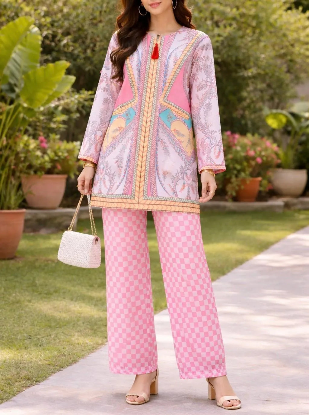 Pink Printed Co-ord Set 2 Pcs Grip Fabric