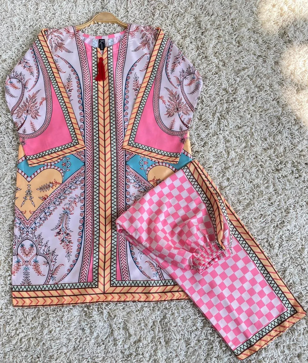 Pink Printed Co-ord Set 2 Pcs Grip Fabric