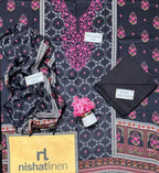3-Piece Printed Linen Suit Black Pink Gold