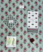 Green Printed 3-Piece Dobby Lawn Suit Set