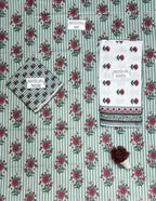 Green Printed 3-Piece Dobby Lawn Suit Set