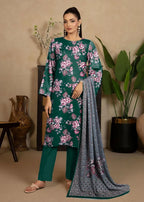 Green Printed 3-Piece Dobby Lawn Suit Set