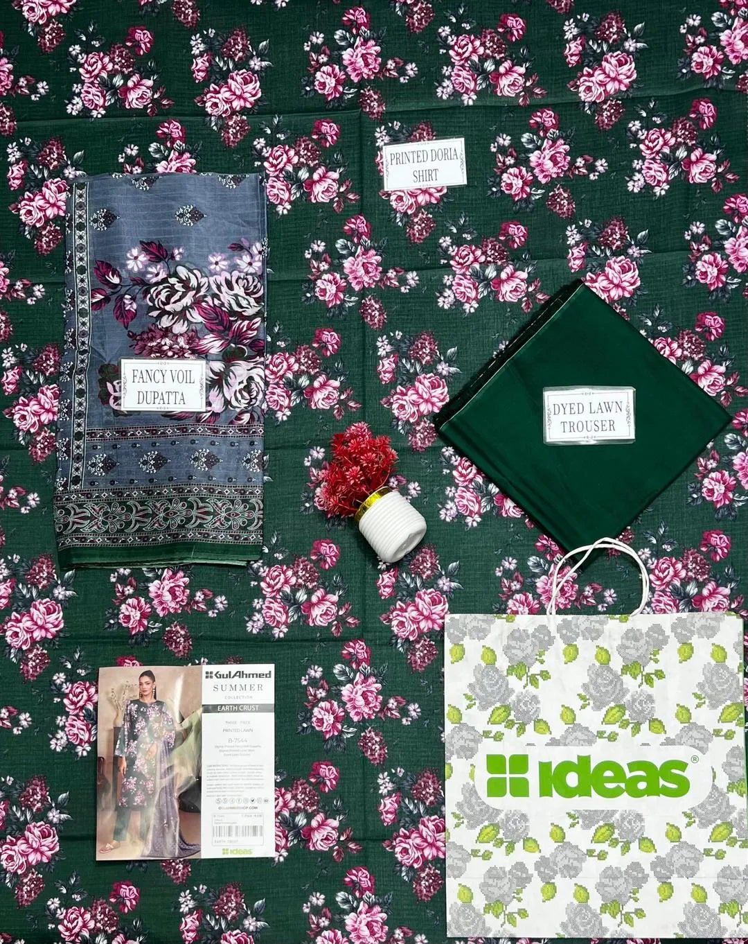 Green Printed 3-Piece Dobby Lawn Suit Set