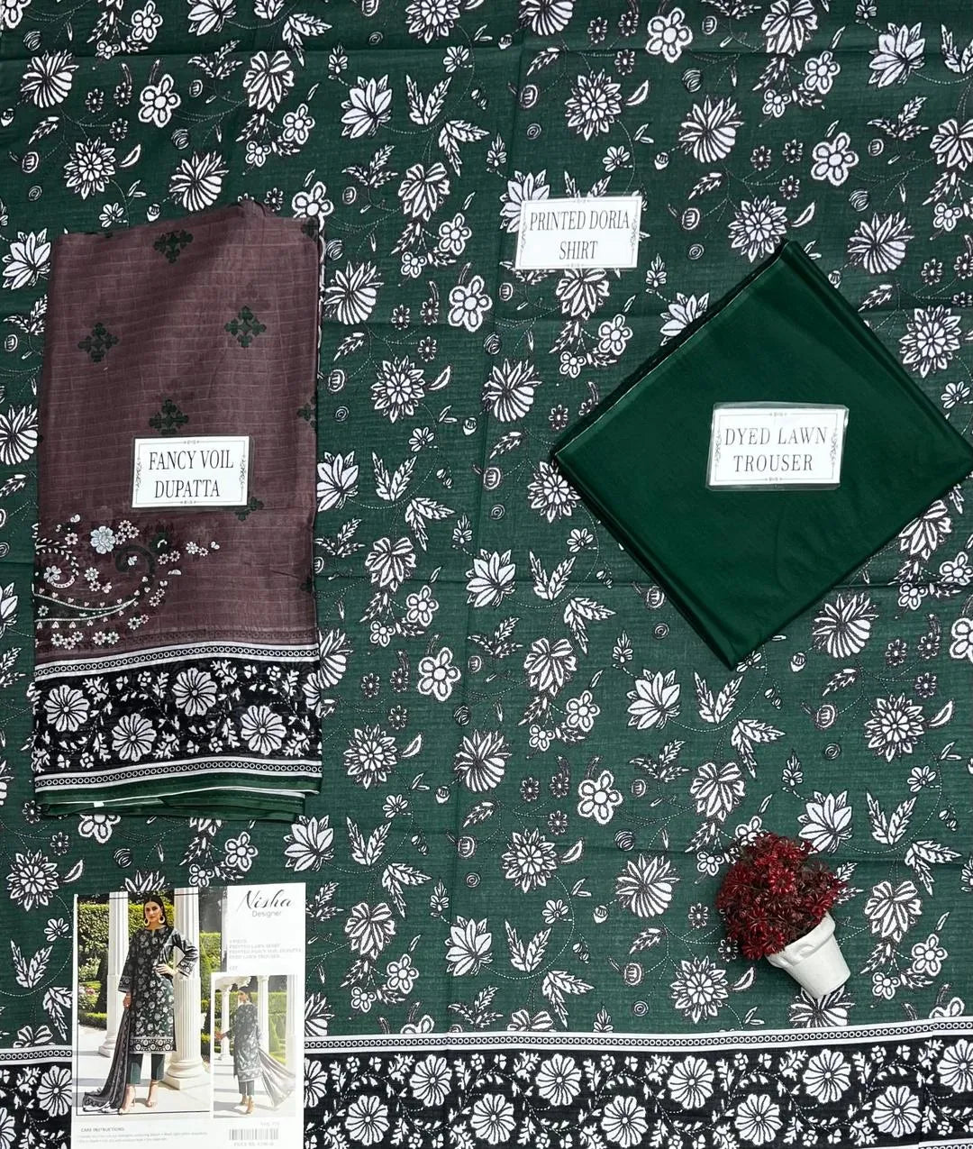 Pakistani Printed Lawn Suit Green Embroidered
