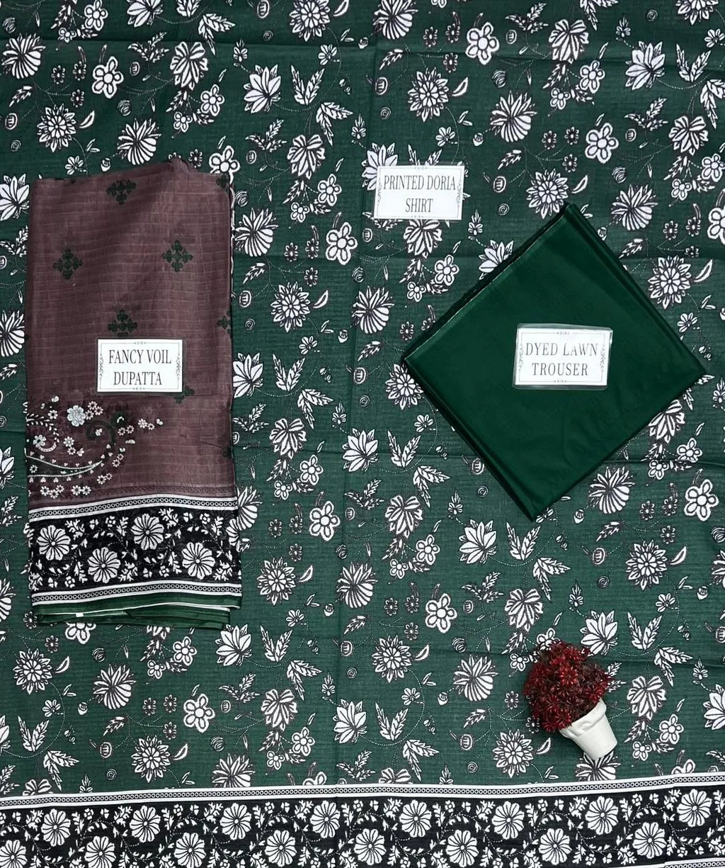 Pakistani Printed Lawn Suit Green Embroidered