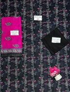 Blue Printed Dobby Lawn 3Pcs Women Suit Set