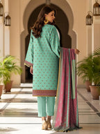 Pakistani Women's Teal Embroidered Kurta Set with Pink Dupatta
