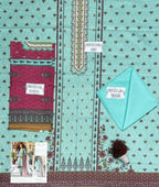 Pakistani Women's Teal Embroidered Kurta Set with Pink Dupatta