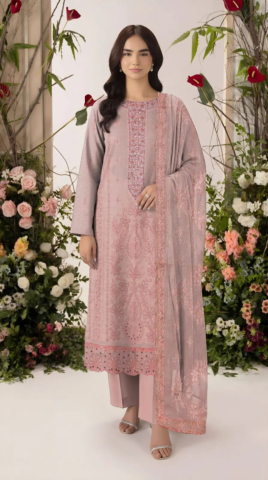 3 Pcs Women's Unstitched Plain Suit