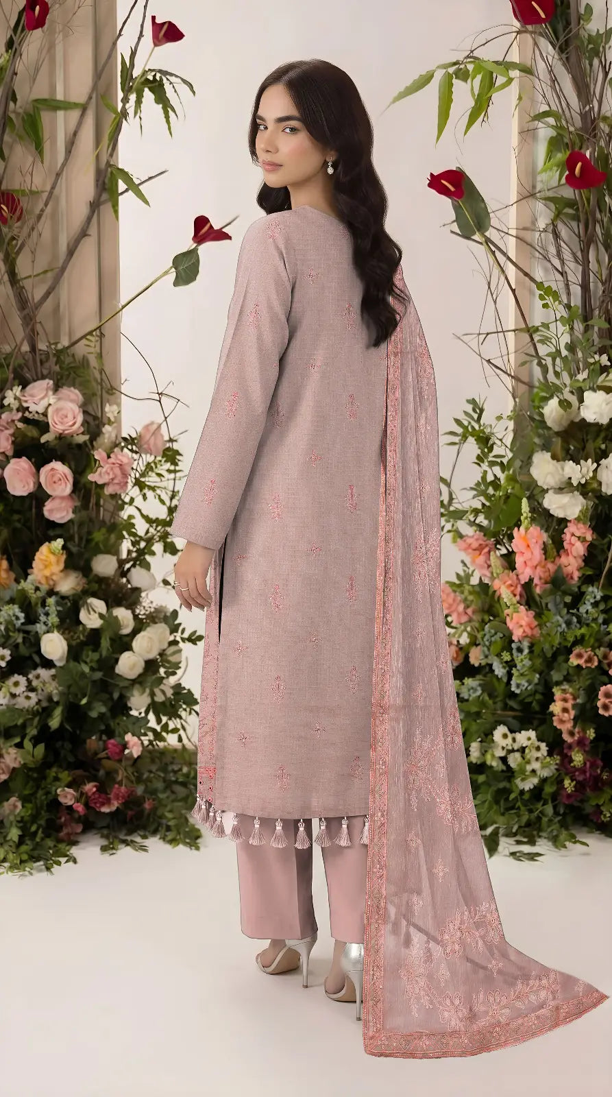 3 Pcs Women's Unstitched Plain Suit